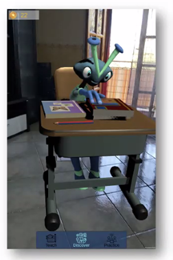 ARPRO the alien, sitting in a desk.